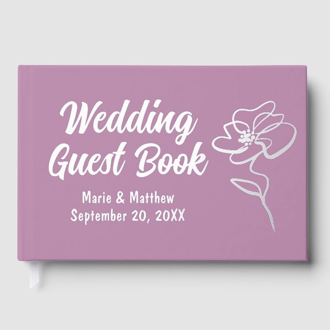 Classic Mauve Purple Floral Sketch Foil Guestbook (Front)