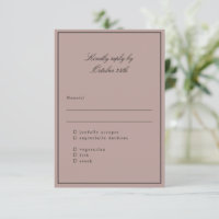 Classic Mauve Script Elegant Wedding Meal Choice