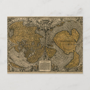 Classic Mediaeval Antique World Map by Oronce Fine Postcard