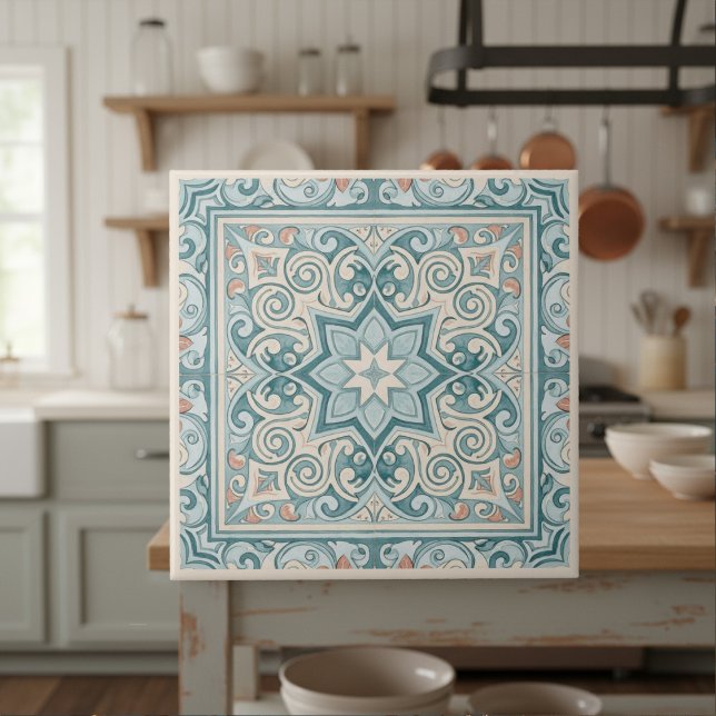 Classic Mediterranean Pattern Pat#29 Teal ID1195 Tile (Creator Uploaded)