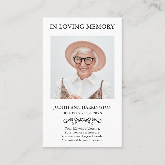 Classic Memorial Photo Funeral Card (Front)