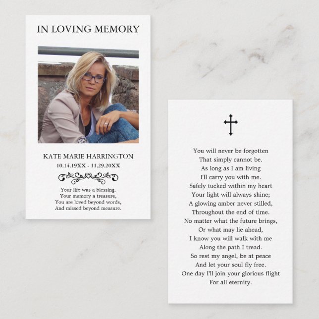 Classic Memorial Photo Funeral Card (Front/Back)
