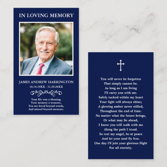 Classic Memorial Photo Funeral Card (Front/Back)