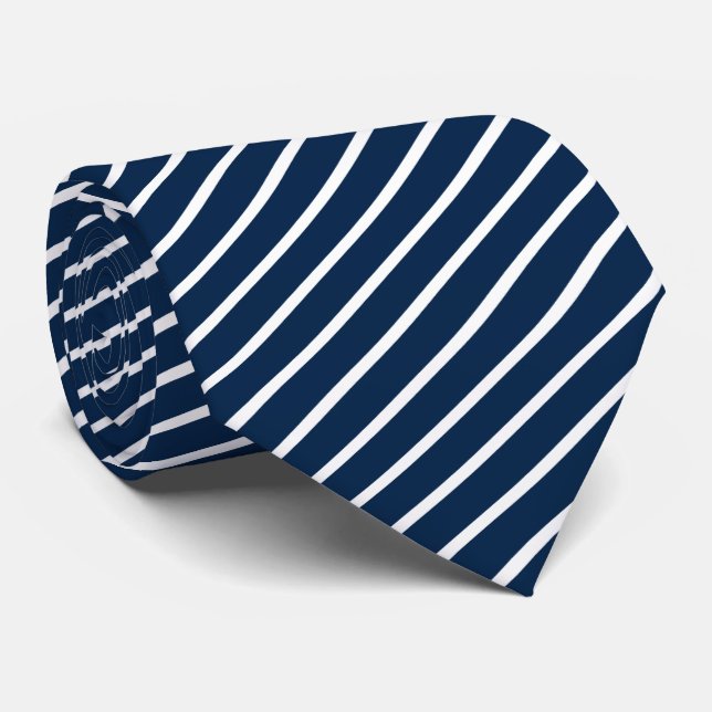 Classic Men's Dark Blue and White Striped Tie (Rolled)
