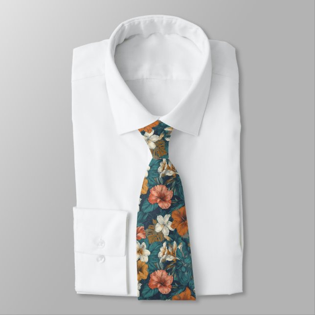 Classic Mens Fashion Tropical Flower Tie (Tied)