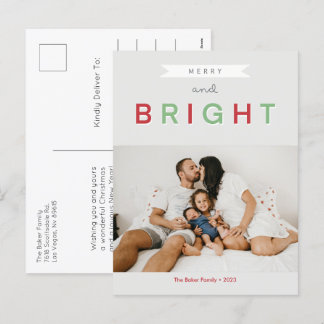 Classic Merry And Bright Photo Holiday Postcard
