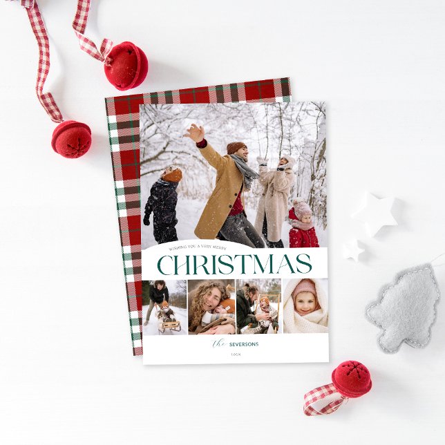 Classic Merry Christmas 5 photo Christmas Card (5 photo Holiday Christmas card)