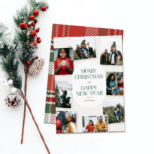 Classic Merry Christmas 8 Photo Collage Holiday Card