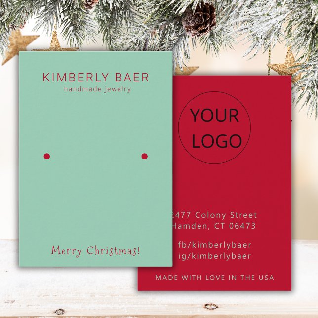 Classic Merry Christmas Blue Earring Display Business Card (Creator Uploaded)