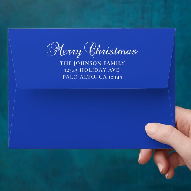 Classic Merry Christmas Calligraphy Blue Envelope (Hand)