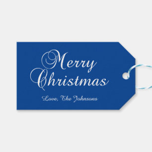 Classic Merry Christmas Calligraphy Blue Gift Tags