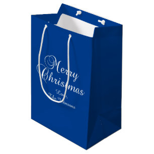 Classic Merry Christmas Calligraphy Blue Medium Gift Bag