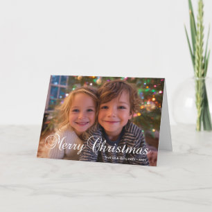 Classic Merry Christmas Calligraphy Family Photo Holiday Card