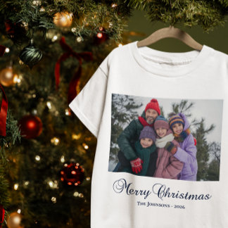 Classic Merry Christmas Calligraphy Family Photo Tri-Blend Shirt
