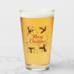 Classic Merry Christmas Card with Holly Design Glass