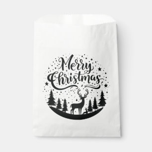 Classic Merry Christmas Deer and Tree Design Art Favour Bags