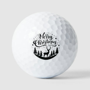 Classic Merry Christmas Deer and Tree Design Art Golf Balls