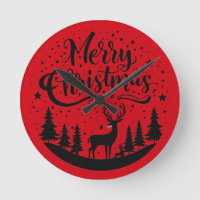 Classic Merry Christmas Deer and Tree Design Art