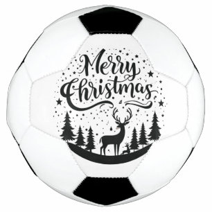 Classic Merry Christmas Deer and Tree Design Art Soccer Ball