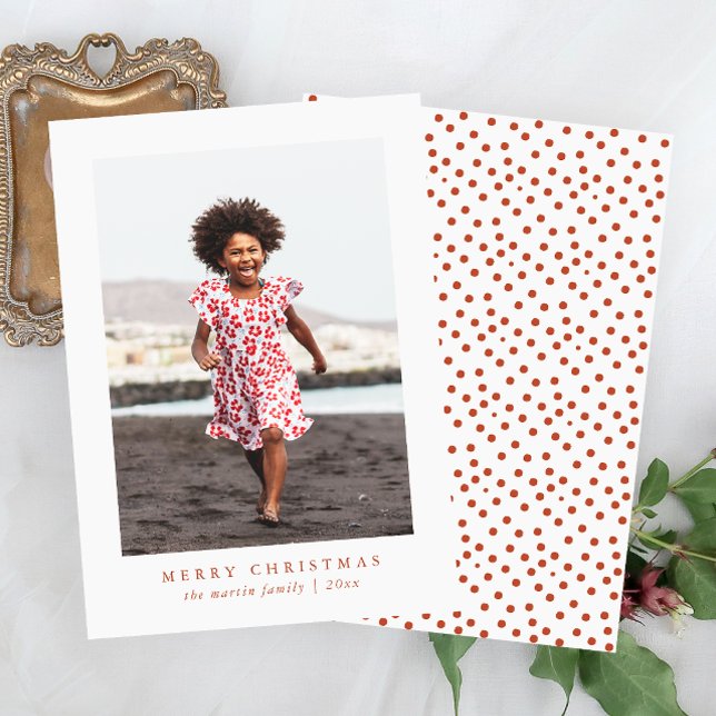 Classic Merry Christmas Dot Print Photo Card (Creator Uploaded)