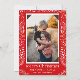 Classic Merry Christmas Floral Photo Holiday Card
