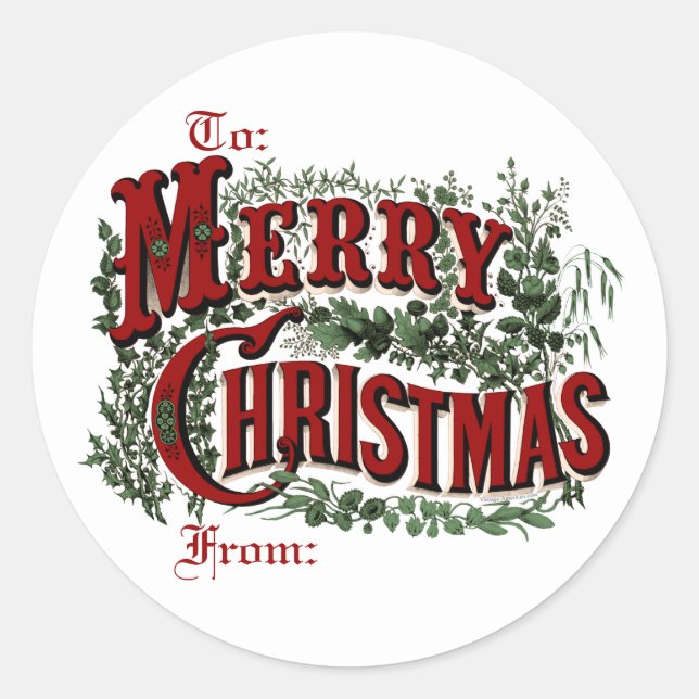 Classic Merry Christmas Gift Tag Stickers (Front)