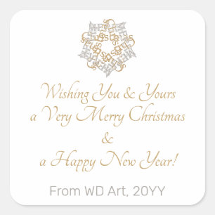 Classic Merry Christmas Gold, Silver Calligraphy Square Sticker
