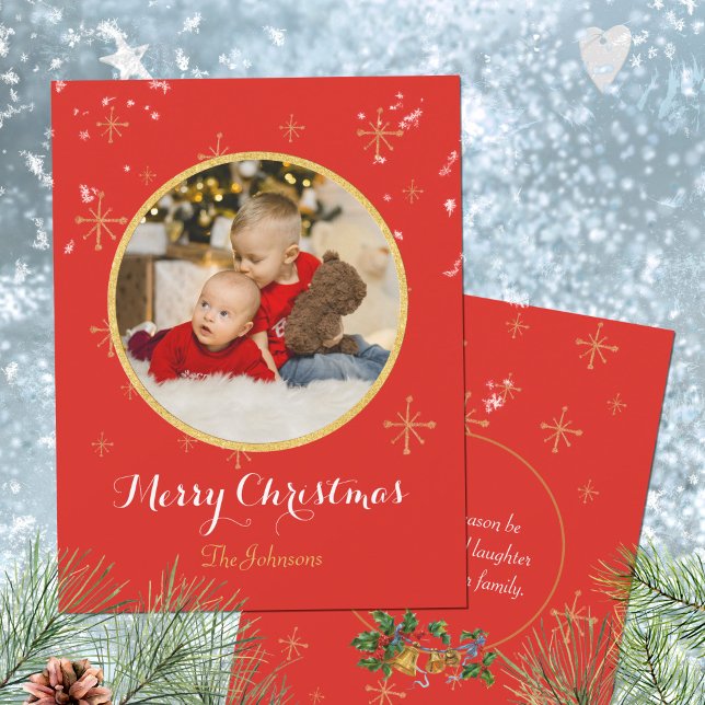 Classic Merry Christmas Golden Glitter Holiday Card (Classic Merry Christmas Golden Glitter Holiday Card ©Susanne Sachers - Sunny Mind Design 🌞)