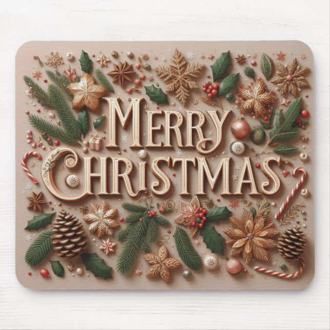Classic Merry Christmas greenery  Mouse Pad (Front)