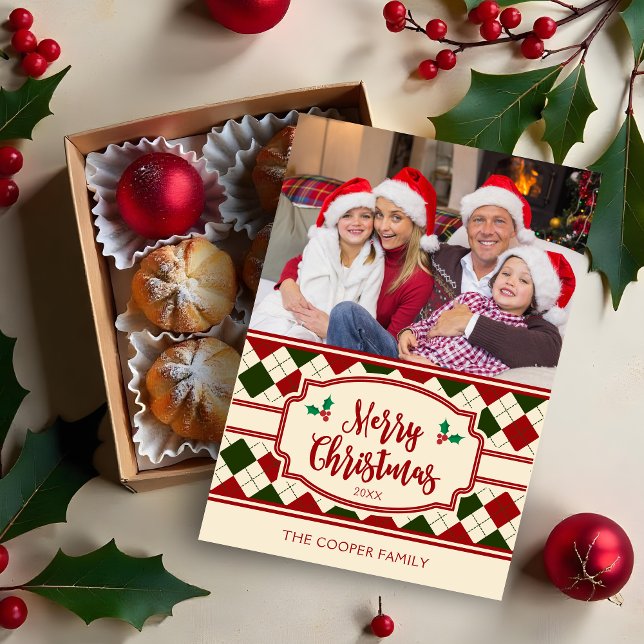Classic Merry Christmas Holly Photo Family Card (Classic Merry Christmas Holly Photo Family Holiday Card. )