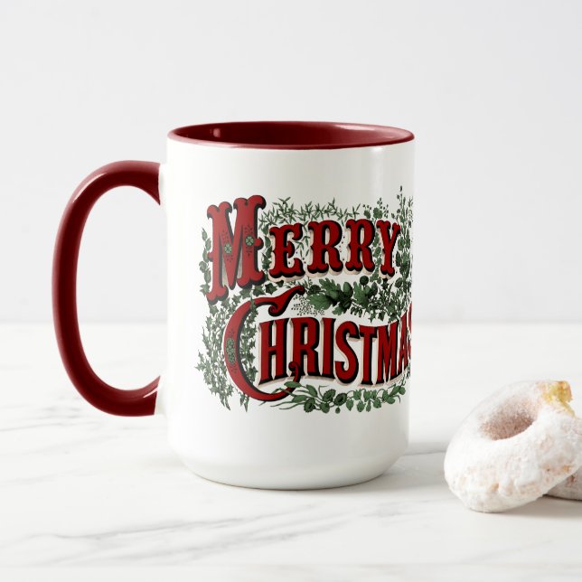 Classic "Merry Christmas" Mug in Red and Green (With Donut)