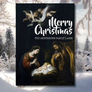 Classic Merry Christmas Nativity Murillo Holiday Card