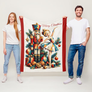 Classic Merry Christmas Nutcracker Holiday Fleece Blanket