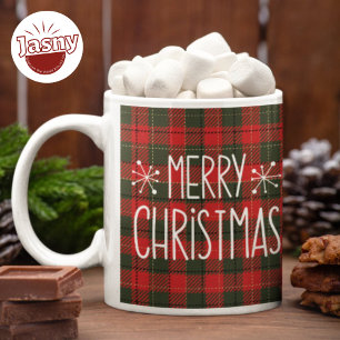 Classic Merry Christmas on Flannel Background Two-Tone Coffee Mug