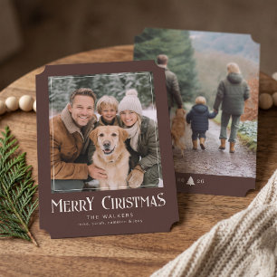 Classic Merry Christmas Photo - Brown & Cream Holiday Card