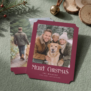 Classic Merry Christmas Photo - Burgandy Holiday Card