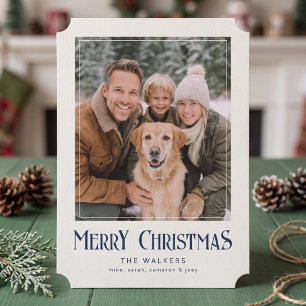 Classic Merry Christmas Photo - Cream & Navy Holiday Card