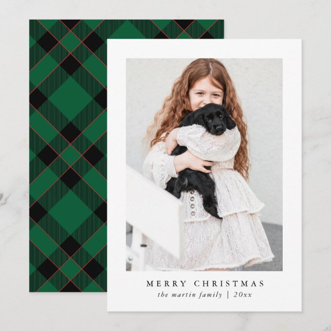 Classic Merry Christmas Plaid Print Holiday Card (Front/Back)