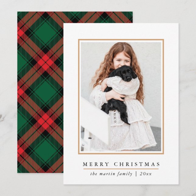 Classic Merry Christmas Red Plaid Print Holiday Ca Card (Front/Back)
