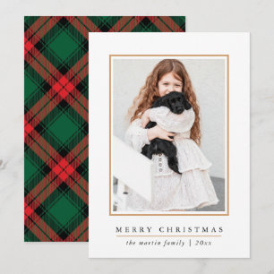 Classic Merry Christmas Red Plaid Print Holiday Ca Card