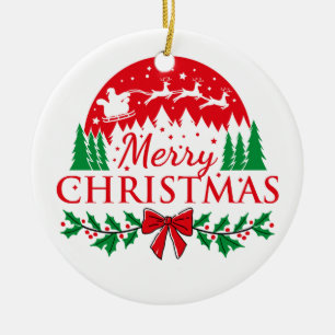 "Classic Merry Christmas Reindeer & Santa Ornament