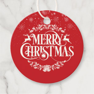 Classic Merry Christmas Snowflakes Photo Favour Tags