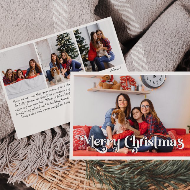 Classic Merry Christmas Year In Review Four Photo Holiday Card (Creator Uploaded)