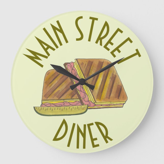 Classic Miami Cuban Sandwich Diner Deli Restaurant Large Clock (Front)