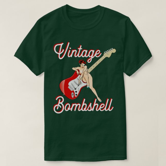 Classic Mid Century PinUp Girl and Electric Guitar T-Shirt (Design Front)