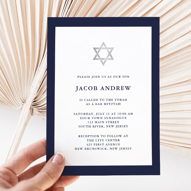 Classic Midnight Blue and White | Bar Mitzvah Invitation (Classic blue and white Bar Mitzvah invitation)