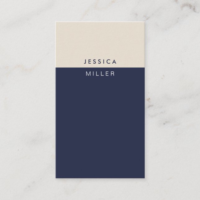 Classic Midnight Blue & Beige SocialMedia Vertical Business Card (Front)