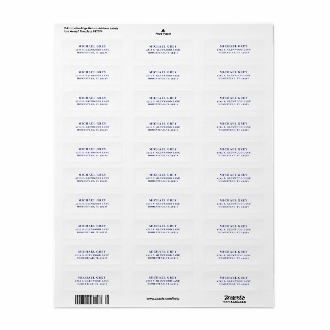 Classic Midnight Blue Modern Return Address (Full Sheet)