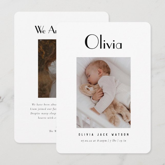 Classic Minimal Baby Birth Announcement (Front/Back)