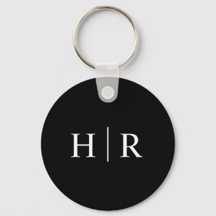 Classic Minimal Black White Monogram Key Ring